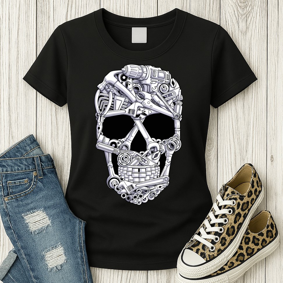 Car Mechanic Tools Skull Garage Halloween Costume Skeleton Womens T-Shirt