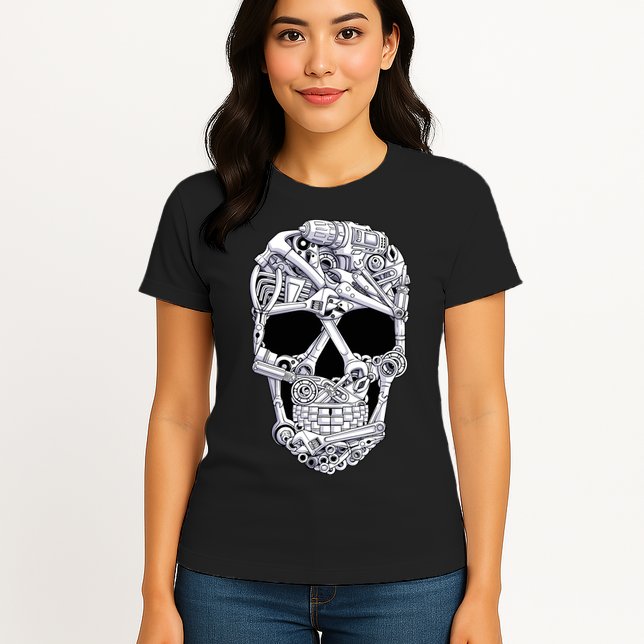 Car Mechanic Tools Skull Garage Halloween Costume Skeleton Womens T-Shirt