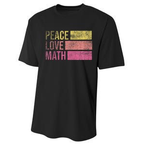 Cute Math Teacher Peace Love Math Performance Sprint T-Shirt