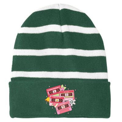 Christmas Music Track List Holiday Striped Beanie with Solid Band