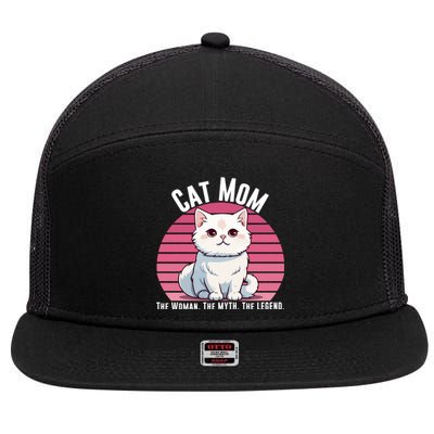 Cat Mom The Woman The Myth The Legend Cat Lover Cat Mom Cat Parent Cat Owner 7 Panel Mesh Trucker Snapback Hat