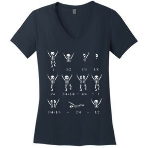 Cute Math Teacher Equation Skeleton Math Students Halloween Women's V-Neck T-Shirt