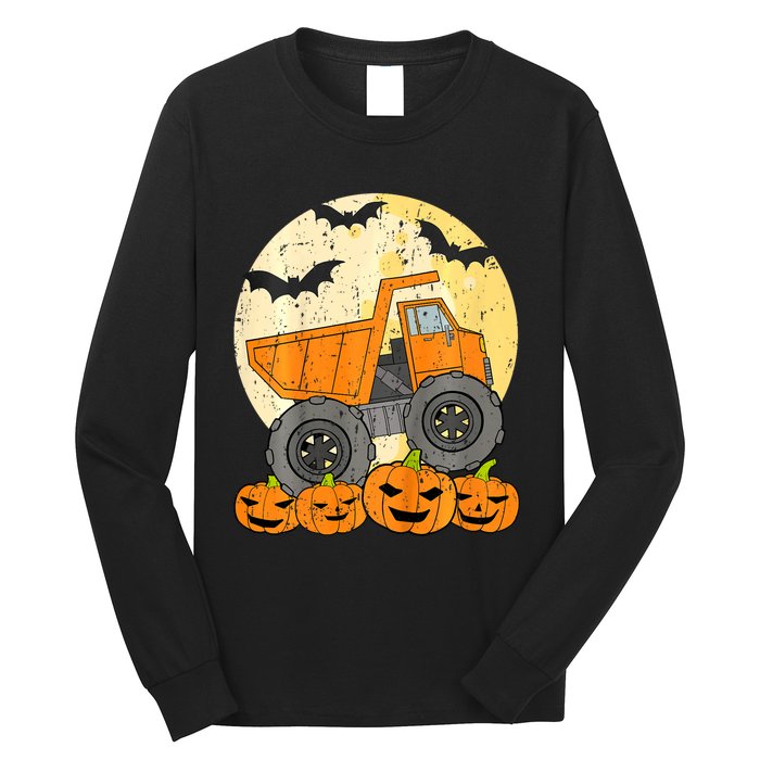 Construction Monster Truck Halloween Pumpkins Long Sleeve Shirt