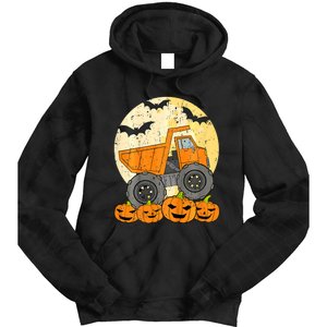 Construction Monster Truck Halloween Pumpkins Tie Dye Hoodie