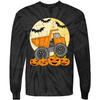 Construction Monster Truck Halloween Pumpkins Tie-Dye Long Sleeve Shirt