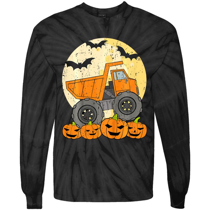 Construction Monster Truck Halloween Pumpkins Tie-Dye Long Sleeve Shirt