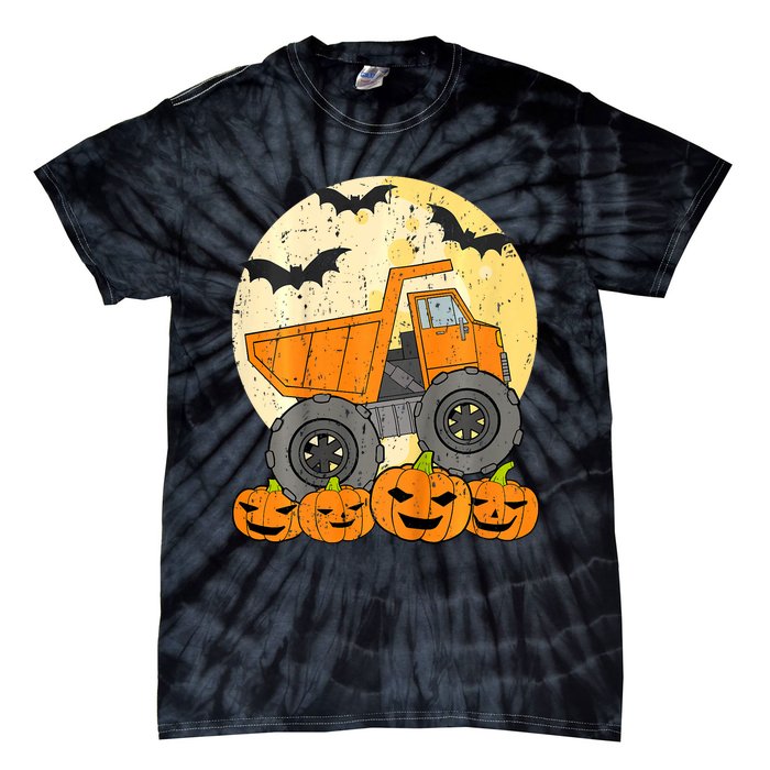 Construction Monster Truck Halloween Pumpkins Tie-Dye T-Shirt