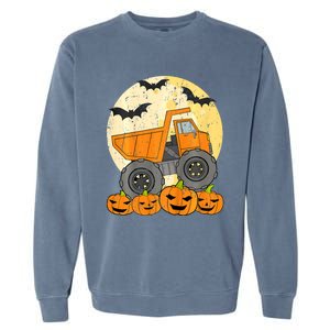 Construction Monster Truck Halloween Pumpkins Garment-Dyed Sweatshirt