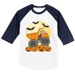 Construction Monster Truck Halloween Pumpkins Baseball Sleeve Shirt