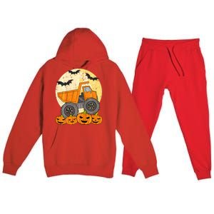 Construction Monster Truck Halloween Pumpkins Premium Hooded Sweatsuit Set