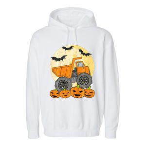 Construction Monster Truck Halloween Pumpkins Garment-Dyed Fleece Hoodie