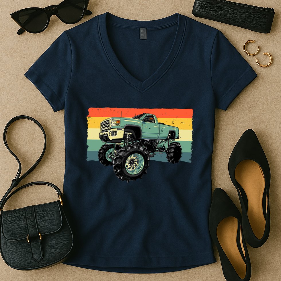 Cool Monster Truck Big Monster Trucks Women's V-Neck T-Shirt