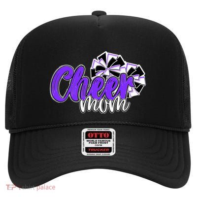 Cheer Mom Top Pom Poms Purple Mascot Colors School Meaningful Gift High Crown Mesh Back Trucker Hat