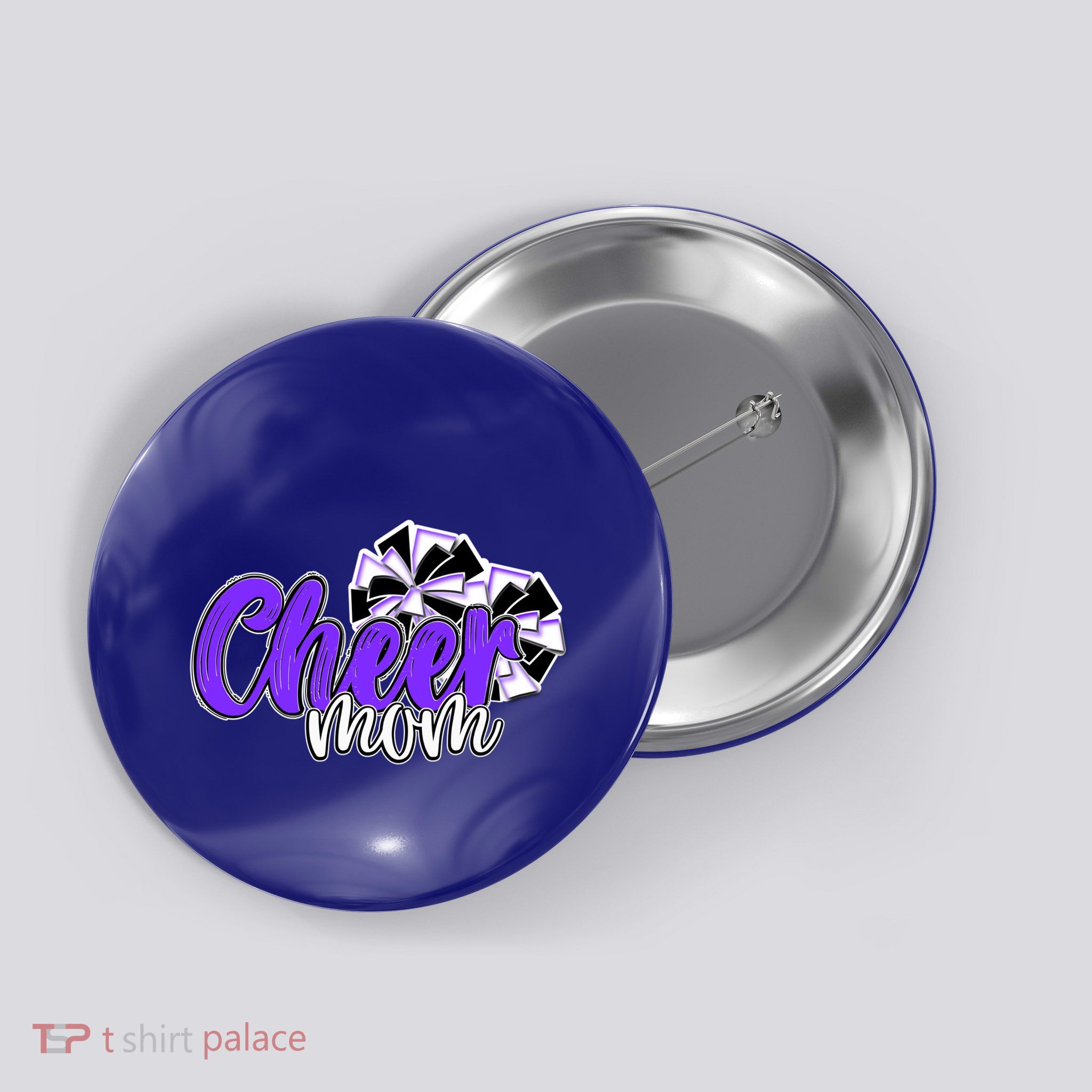Cheer Mom Top Pom Poms Purple Mascot Colors School Meaningful Gift Button