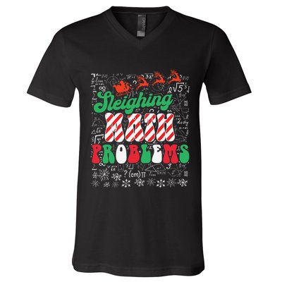 Chritmas Mathematics Teacher Student Sleighing Math Problems V-Neck T-Shirt