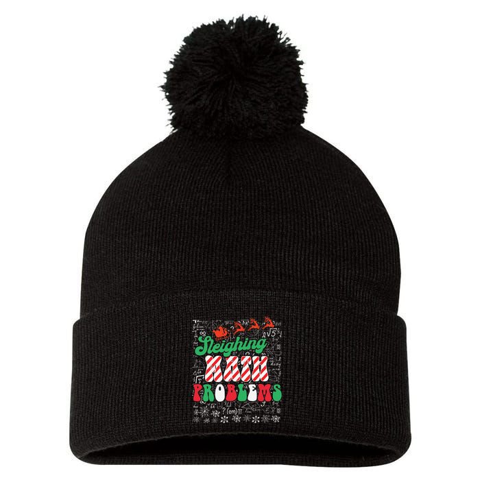 Chritmas Mathematics Teacher Student Sleighing Math Problems Pom Pom 12in Knit Beanie