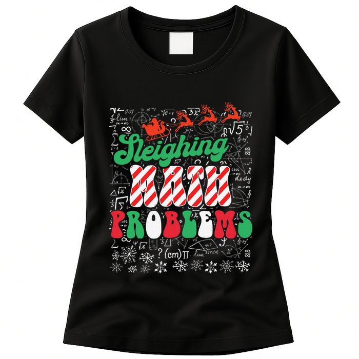 Chritmas Mathematics Teacher Student Sleighing Math Problems Womens T-Shirt
