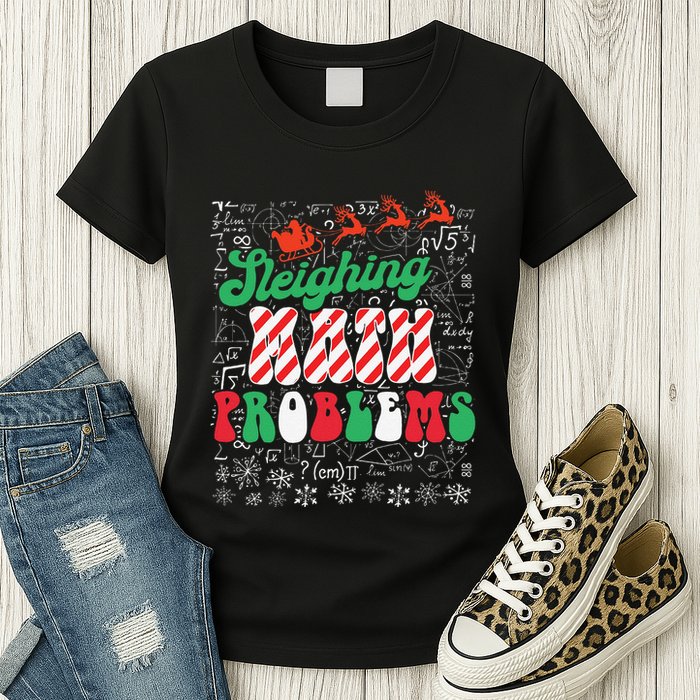 Chritmas Mathematics Teacher Student Sleighing Math Problems Womens T-Shirt