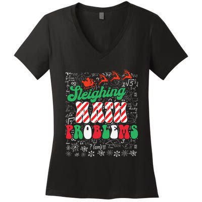 Chritmas Mathematics Teacher Student Sleighing Math Problems Women's V-Neck T-Shirt