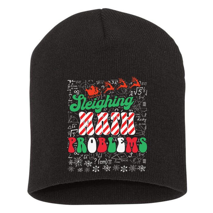 Chritmas Mathematics Teacher Student Sleighing Math Problems Short Acrylic Beanie