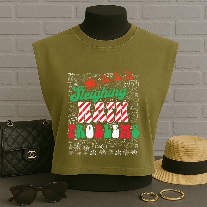 Chritmas Mathematics Teacher Student Sleighing Math Problems Garment-Dyed Women's Muscle Tee