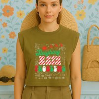 Chritmas Mathematics Teacher Student Sleighing Math Problems Garment-Dyed Women's Muscle Tee