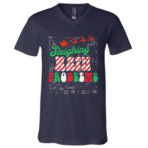 Chritmas Mathematics Teacher Student Sleighing Math Problems V-Neck T-Shirt