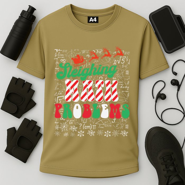 Chritmas Mathematics Teacher Student Sleighing Math Problems Performance Shirt