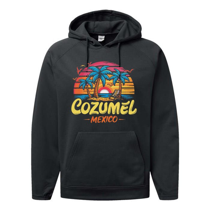 Cozumel Mexico Tropical Sunset Beach Souvenir Vacation Performance Fleece Hoodie