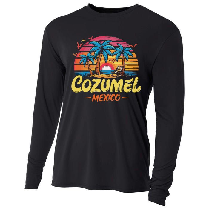 Cozumel Mexico Tropical Sunset Beach Souvenir Vacation Cooling Performance Long Sleeve Crew