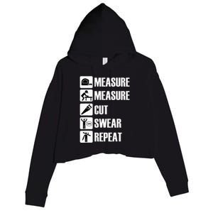 Carpenter Measure Times Cut Swear Repeat Father's Day Crop Fleece Hoodie