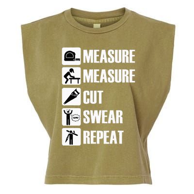 Carpenter Measure Times Cut Swear Repeat Father's Day Garment-Dyed Women's Muscle Tee