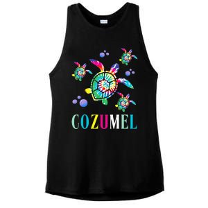 Cozumel Mexico Tie Dye Sea Turtle Ladies PosiCharge Tri-Blend Wicking Tank