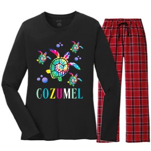 Cozumel Mexico Tie Dye Sea Turtle Women's Long Sleeve Flannel Pajama Set 