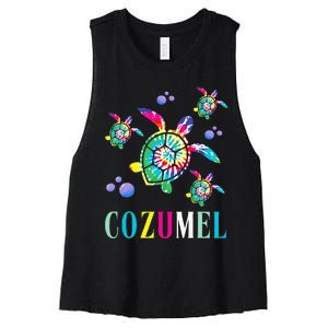 Cozumel Mexico Tie Dye Sea Turtle Women's Racerback Cropped Tank