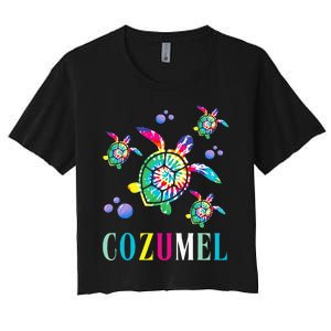 Cozumel Mexico Tie Dye Sea Turtle Women's Crop Top Tee