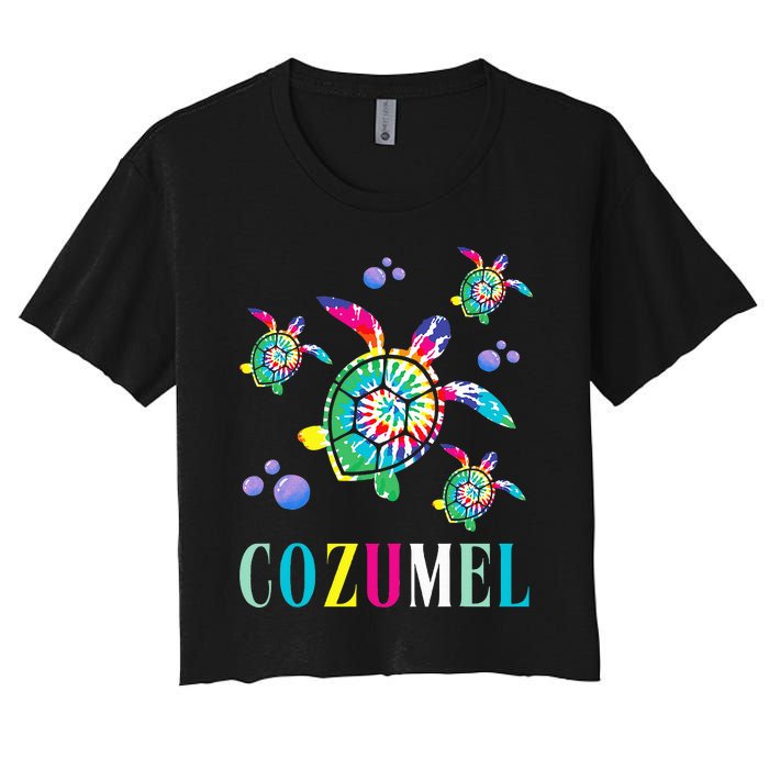 Cozumel Mexico Tie Dye Sea Turtle Women's Crop Top Tee