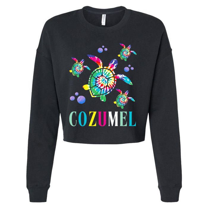 Cozumel Mexico Tie Dye Sea Turtle Cropped Pullover Crew