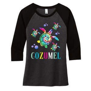 Cozumel Mexico Tie Dye Sea Turtle Women's Tri-Blend 3/4-Sleeve Raglan Shirt