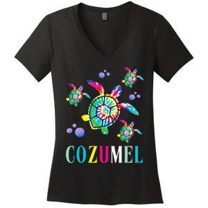 Cozumel Mexico Tie Dye Sea Turtle Women's V-Neck T-Shirt