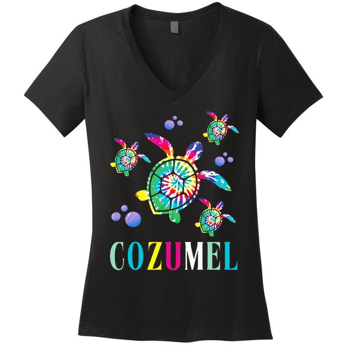 Cozumel Mexico Tie Dye Sea Turtle Women's V-Neck T-Shirt