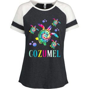 Cozumel Mexico Tie Dye Sea Turtle Enza Ladies Jersey Colorblock Tee