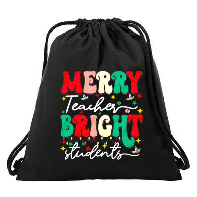 Christmas Merry Teacher Bright Students Funny Teaching Gifts Drawstring Bag