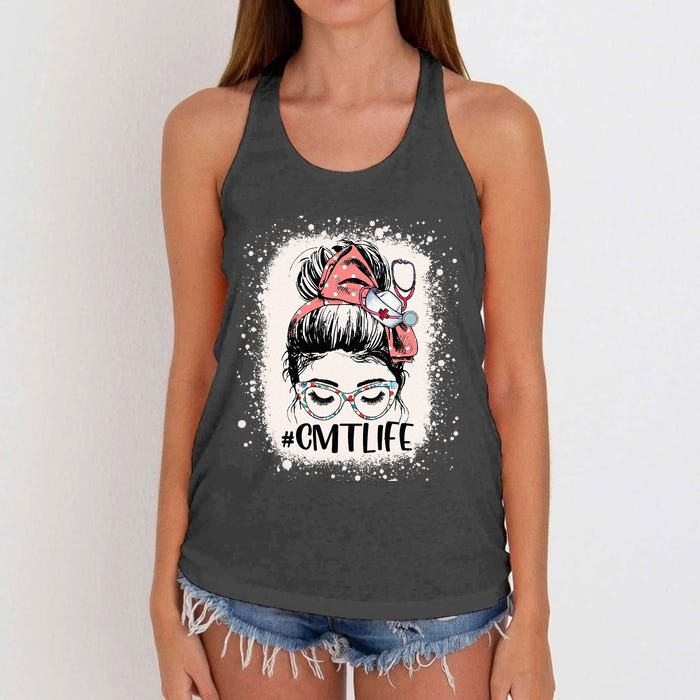 Certified Massage Therapist CMT Life Messy Bun Therapist Women's Knotted Racerback Tank