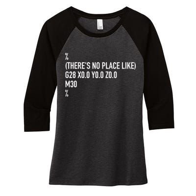 CNC Machinist There's No Place Like G28 X0 Y0 Z0 Women's Tri-Blend 3/4-Sleeve Raglan Shirt