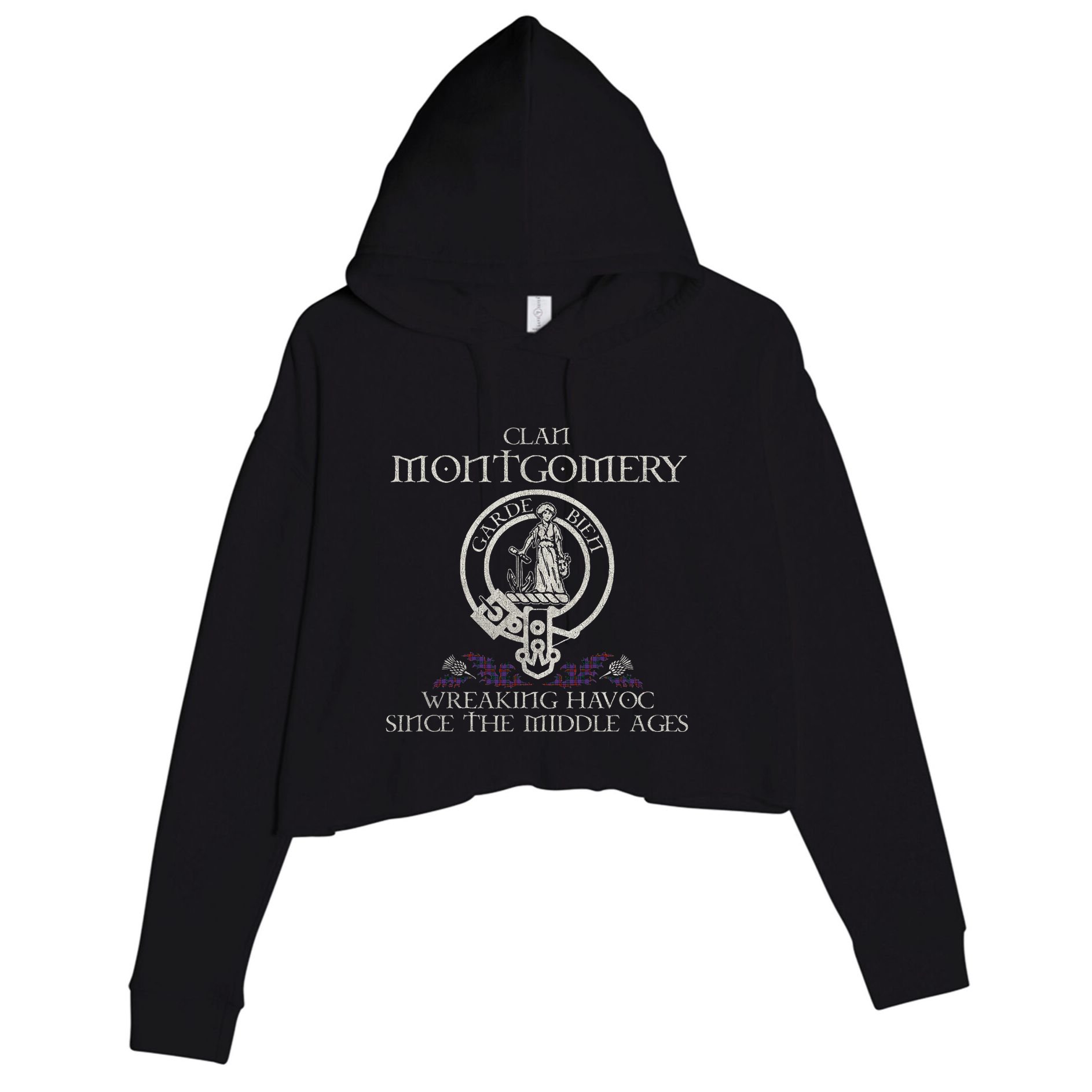 Clan Montgomery Tartan Crest Thistle Vintage Crop Fleece Hoodie