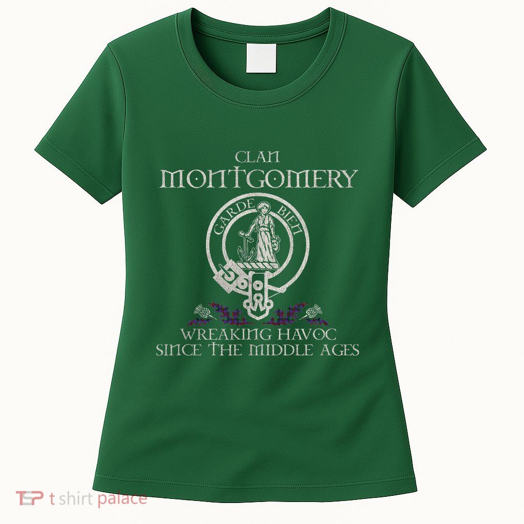 Clan Montgomery Tartan Crest Thistle Vintage Womens T-Shirt