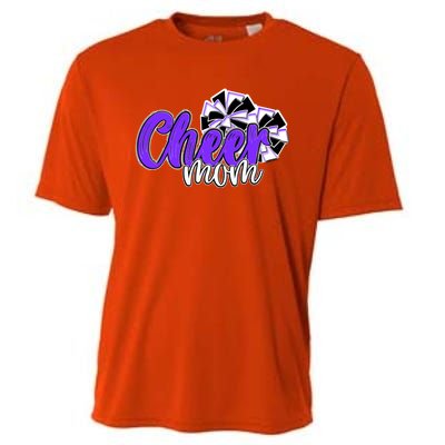 Cheer Mom Top Pom Poms Purple Mascot Colors School Gift Cooling Performance Crew T-Shirt