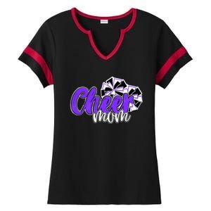 Cheer Mom Top Pom Poms Purple Mascot Colors School Gift Ladies Halftime Notch Neck Tee