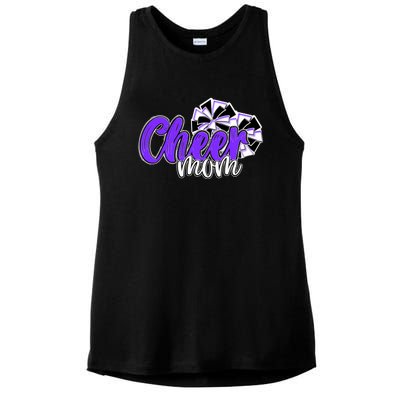 Cheer Mom Top Pom Poms Purple Mascot Colors School Gift Ladies PosiCharge Tri-Blend Wicking Tank